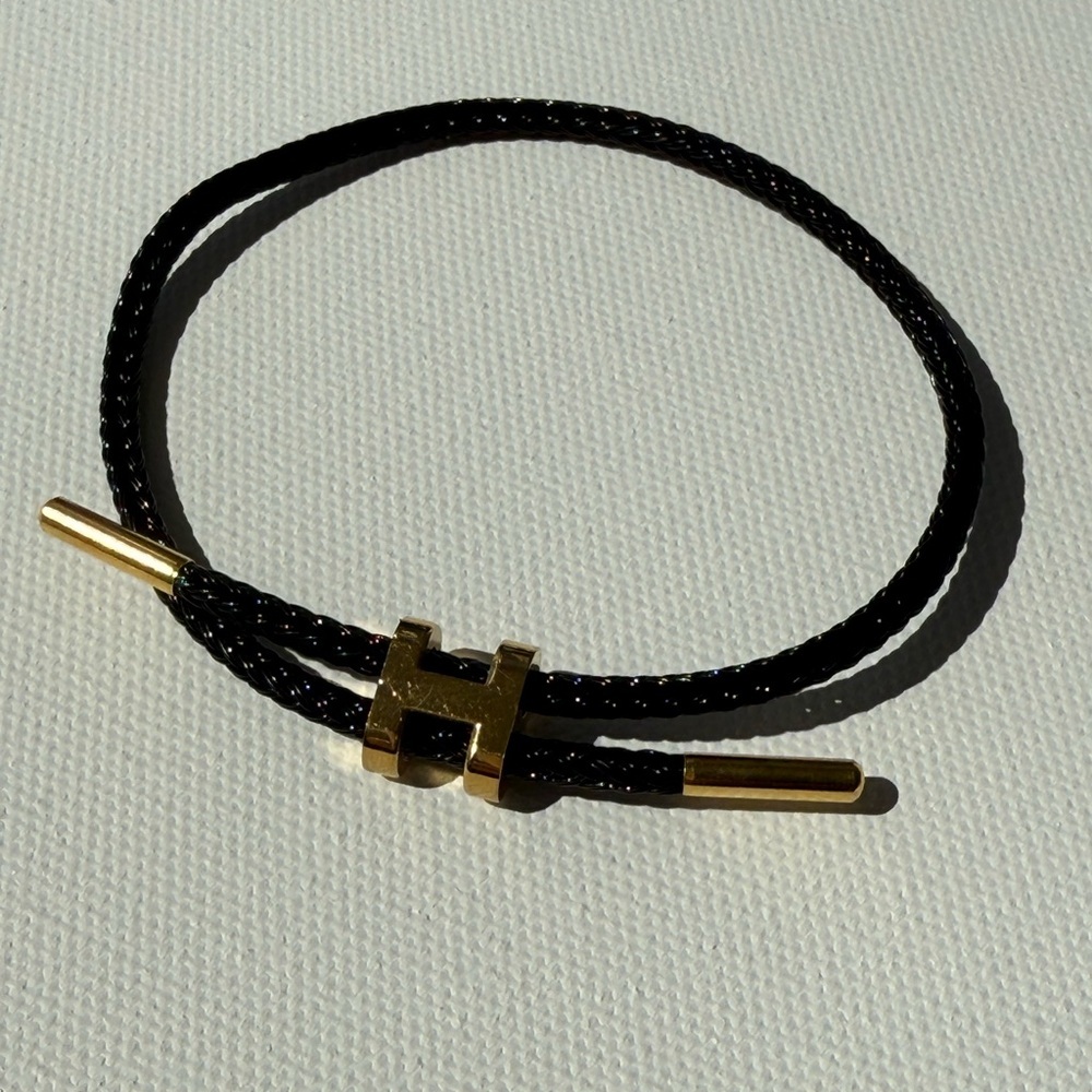 Unisex Black ⚫️ Rope Stainless Steel Pull H Bracelet - Picture 7 of 10